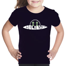 Load image into Gallery viewer, Believe UFO - Girl&#39;s Word Art T-Shirt