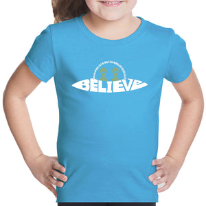 Believe UFO - Girl's Word Art T-Shirt