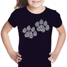 Load image into Gallery viewer, Woof Paw Prints - Girl&#39;s Word Art T-Shirt