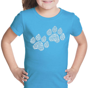Woof Paw Prints - Girl's Word Art T-Shirt