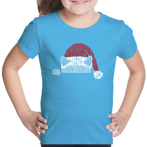 Christmas Peeking Cat - Girl's Word Art T-Shirt