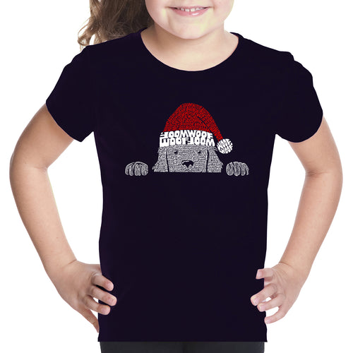 Christmas Peeking Dog - Girl's Word Art T-Shirt