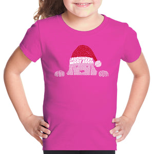 Christmas Peeking Dog - Girl's Word Art T-Shirt