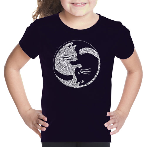 Yin Yang Cat  - Girl's Word Art T-Shirt