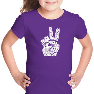 PEACE FINGERS - Girl's Word Art T-Shirt