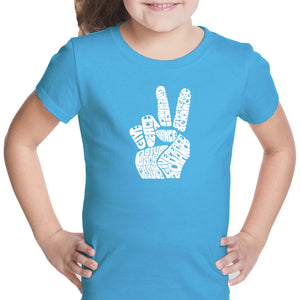 PEACE FINGERS - Girl's Word Art T-Shirt