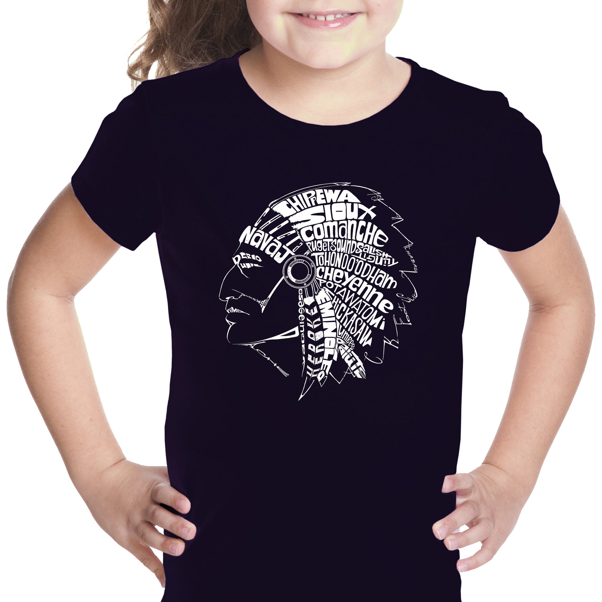 Popular Native American Indian Tribes - Girl's Word Art T-Shirt Large / Black