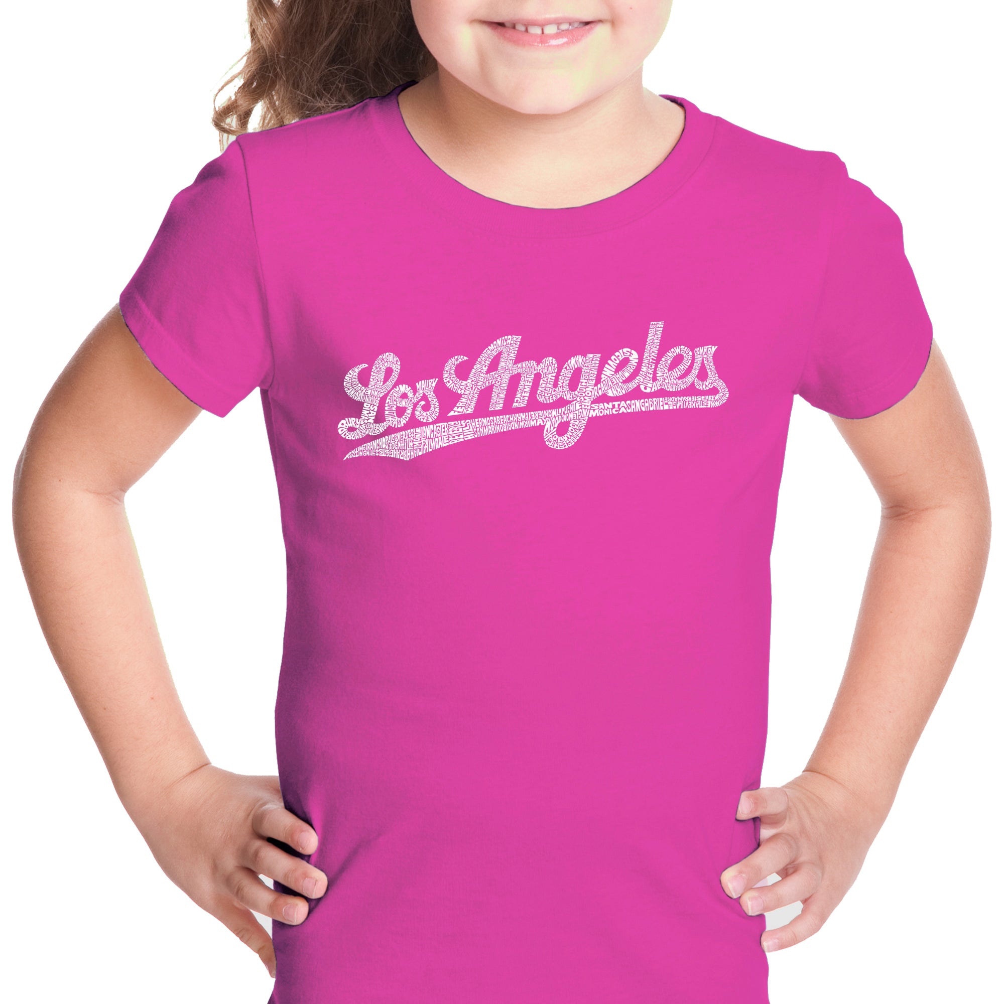 Los Angeles Neighborhoods - Girl's Word Art T-Shirt XL / Pink