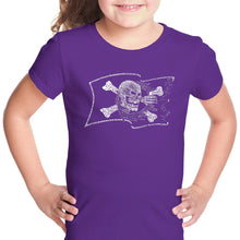 Load image into Gallery viewer, FAMOUS PIRATE CAPTAINS AND SHIPS - Girl&#39;s Word Art T-Shirt