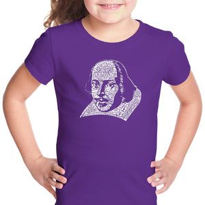 THE TITLES OF ALL OF WILLIAM SHAKESPEARE'S COMEDIES & TRAGEDIES - Girl's Word Art T-Shirt
