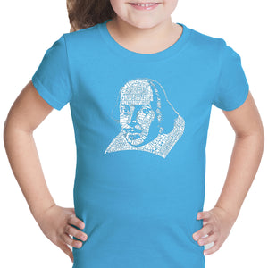 THE TITLES OF ALL OF WILLIAM SHAKESPEARE'S COMEDIES & TRAGEDIES - Girl's Word Art T-Shirt