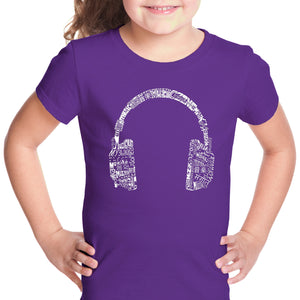 Music in Different Languages Headphones - Girl's Word Art T-Shirt