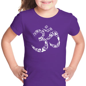 THE OM SYMBOL OUT OF YOGA POSES - Girl's Word Art T-Shirt