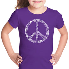 Load image into Gallery viewer, THE WORD PEACE IN 77 LANGUAGES - Girl&#39;s Word Art T-Shirt