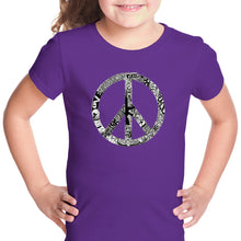 Load image into Gallery viewer, PEACE, LOVE, &amp; MUSIC - Girl&#39;s Word Art T-Shirt