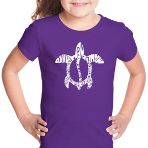 Honu Turtle Hawaiian Islands - Girl's Word Art T-Shirt
