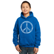 Load image into Gallery viewer, LA Pop Art Boy&#39;s Word Art Hooded Sweatshirt - THE WORD PEACE IN 77 LANGUAGES