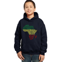 Load image into Gallery viewer, LA Pop Art Boy&#39;s Word Art Hooded Sweatshirt - Countries in Africa