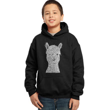 Load image into Gallery viewer, LA Pop Art Boy&#39;s Word Art Hooded Sweatshirt - Alpaca