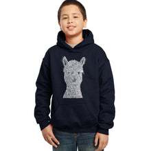 Load image into Gallery viewer, LA Pop Art Boy&#39;s Word Art Hooded Sweatshirt - Alpaca