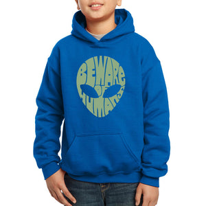 LA Pop Art Boy's Word Art Hooded Sweatshirt - Beware of Humans