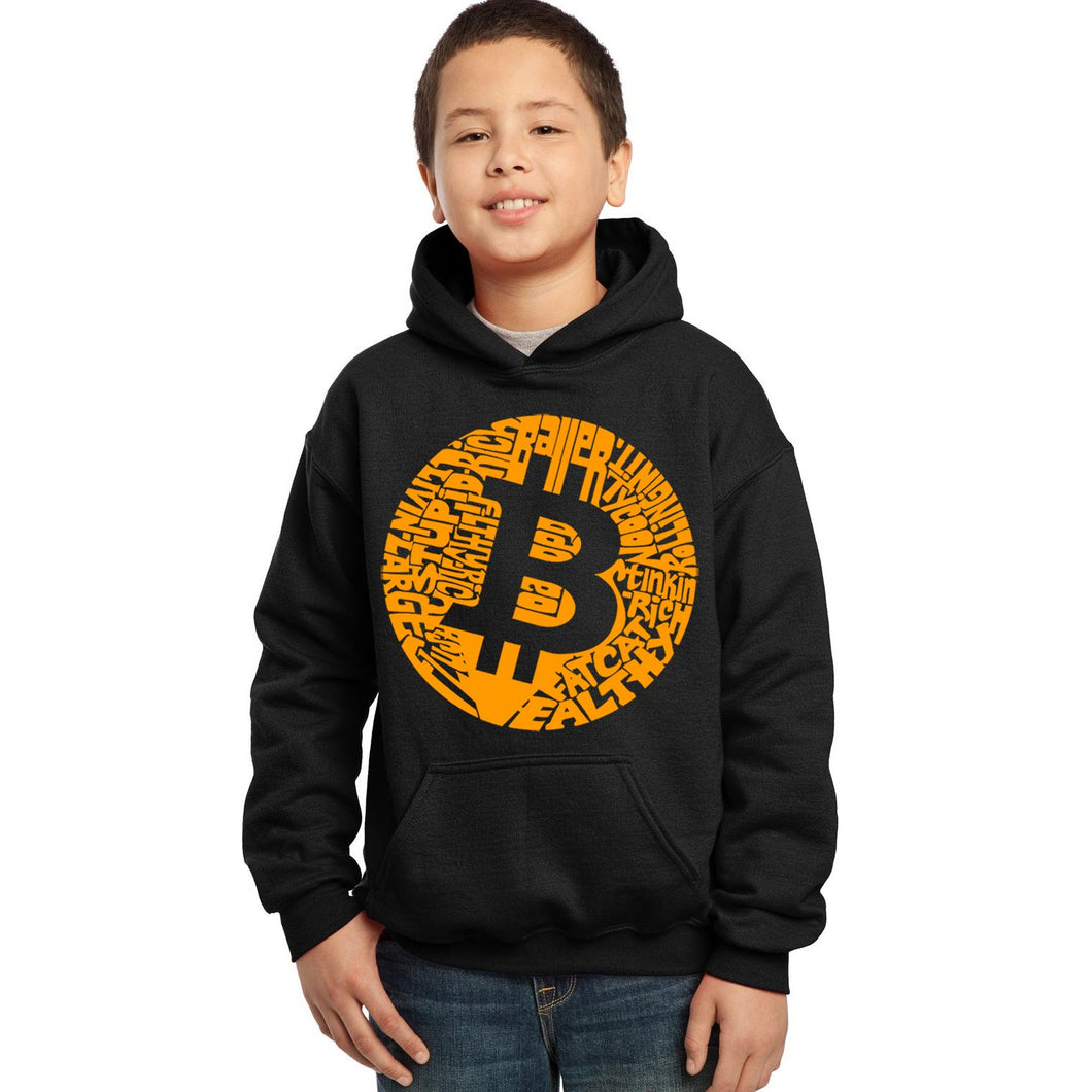 LA Pop Art Boy's Word Art Hooded Sweatshirt - Bitcoin