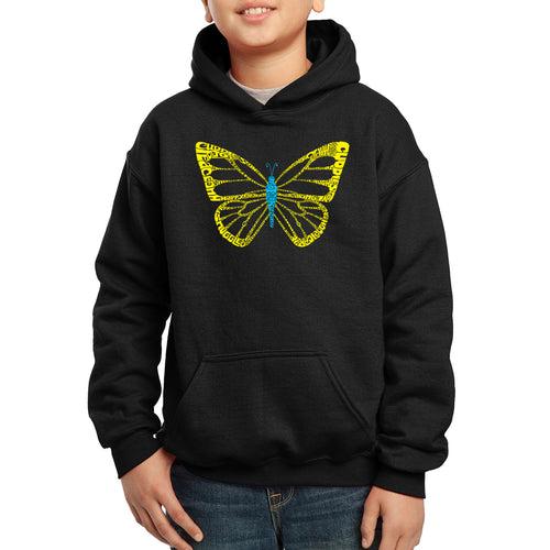 LA Pop Art Boy's Word Art Hooded Sweatshirt - Butterfly