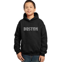 Load image into Gallery viewer, LA Pop Art Boy&#39;s Word Art Hooded Sweatshirt - BOSTON NEIGHBORHOODS