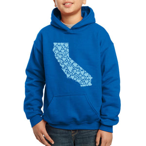 LA Pop Art Boy's Word Art Hooded Sweatshirt - California Hearts