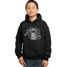 Load image into Gallery viewer, LA Pop Art Boy&#39;s Word Art Hooded Sweatshirt - Chimpanzee