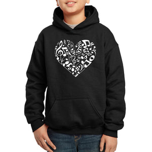 LA Pop Art Boy's Word Art Hooded Sweatshirt - Heart Notes