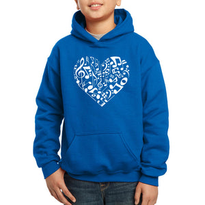 LA Pop Art Boy's Word Art Hooded Sweatshirt - Heart Notes