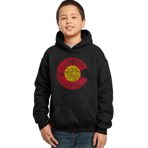 LA Pop Art Boy's Word Art Hooded Sweatshirt - Colorado