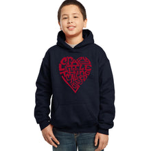 Load image into Gallery viewer, LA Pop Art Boy&#39;s Word Art Hooded Sweatshirt - Crazy Little Thing Called Love