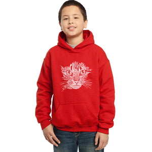 Cat Face -  Boy's Word Art Hooded Sweatshirt