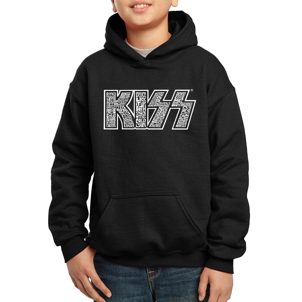 LA Pop Art Boy's Word Art Hooded Sweatshirt - KISS Classic Logo