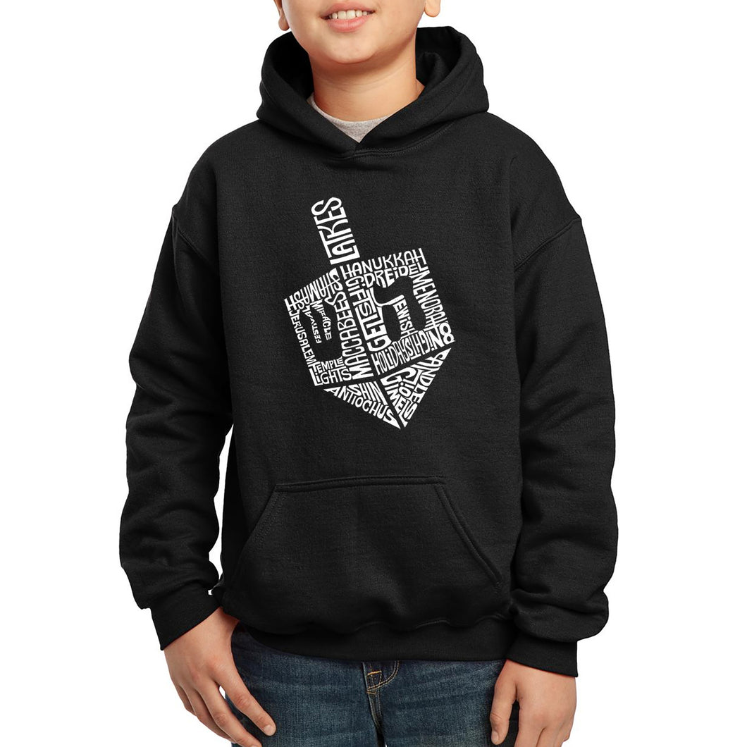 Hanukkah Dreidel - Boy's Word Art Hooded Sweatshirt