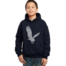 Load image into Gallery viewer, LA Pop Art Boy&#39;s Word Art Hooded Sweatshirt - Eagle