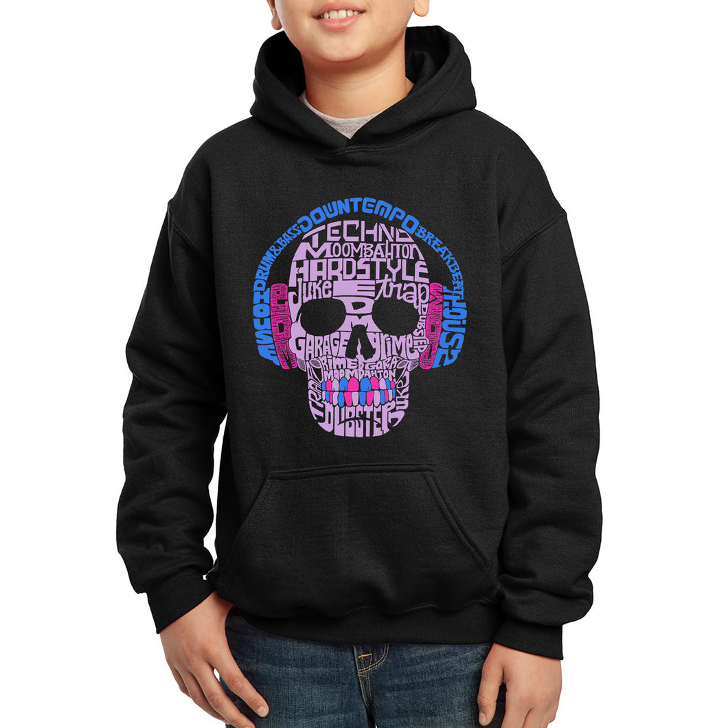 LA Pop Art Boy's Word Art Hooded Sweatshirt - Styles of EDM Music