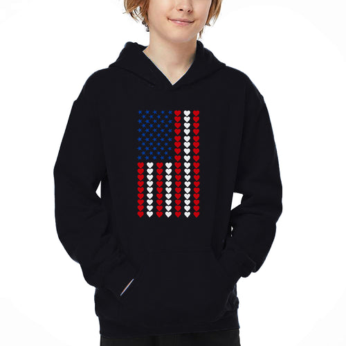 Heart Flag - Boy's Word Art Hooded Sweatshirt