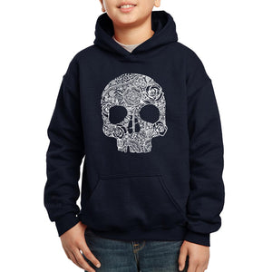 Flower Skull  - Boy's Word Art Hooded Sweatshirt