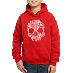 Flower Skull  - Boy's Word Art Hooded Sweatshirt