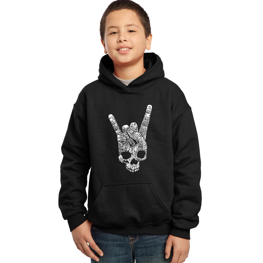 LA Pop Art Boy's Word Art Hooded Sweatshirt - Heavy Metal Genres