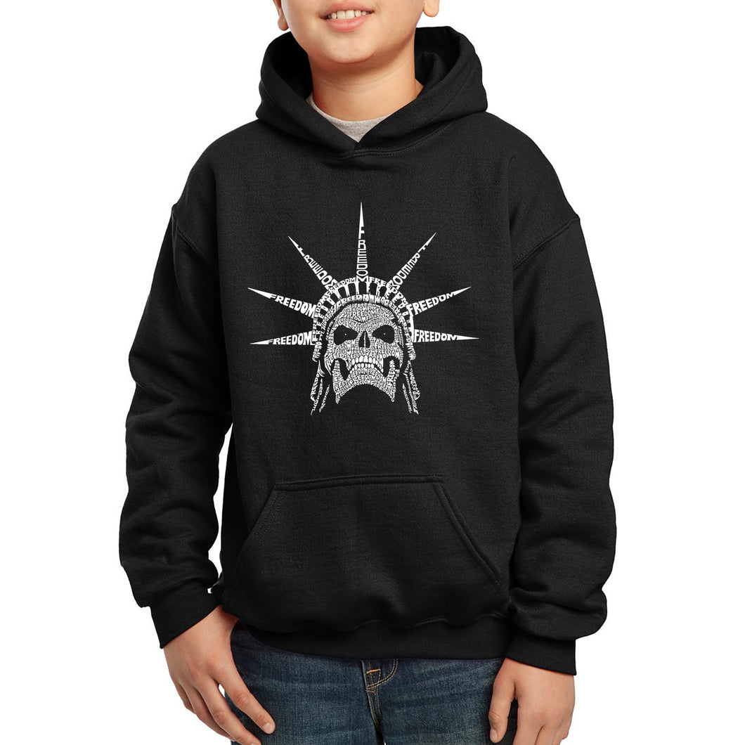 Freedom Skull  - Boy's Word Art Hooded Sweatshirt
