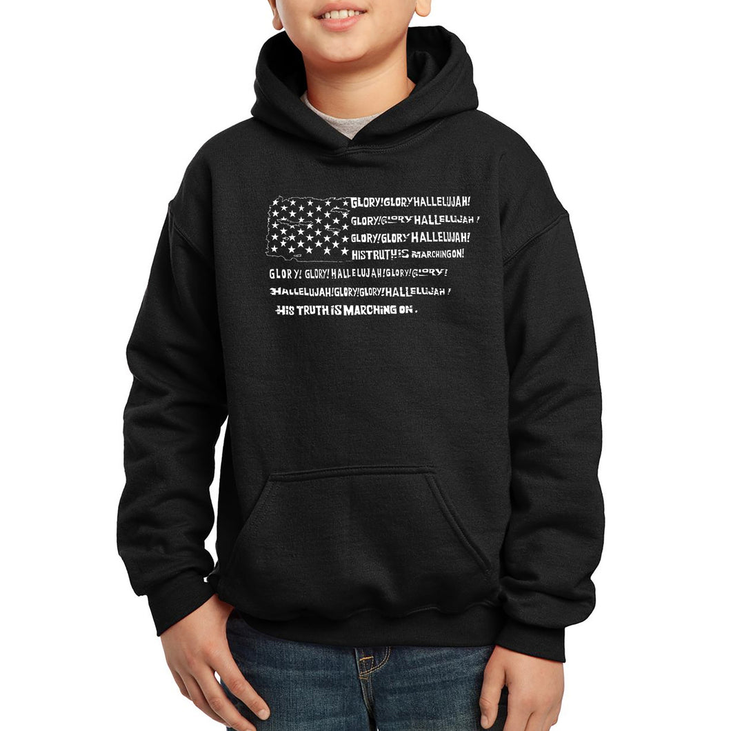 LA Pop Art Boy's Word Art Hooded Sweatshirt - Glory Hallelujah Flag