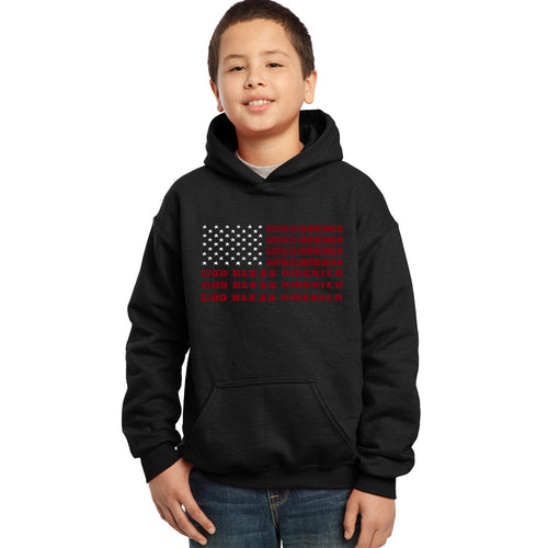 LA Pop Art Boy's Word Art Hooded Sweatshirt - God Bless America