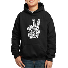 Load image into Gallery viewer, LA Pop Art Boy&#39;s Word Art Hooded Sweatshirt - Peace Out