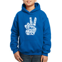 Load image into Gallery viewer, LA Pop Art Boy&#39;s Word Art Hooded Sweatshirt - Peace Out