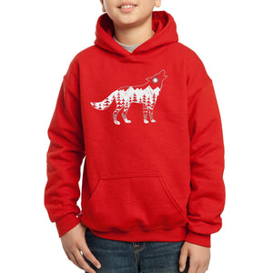 LA Pop Art Boy's Word Art Hooded Sweatshirt - Howling Wolf