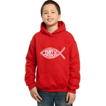 Load image into Gallery viewer, John 3:16 Fish Symbol - Boy&#39;s Word Art Hooded Sweatshirt